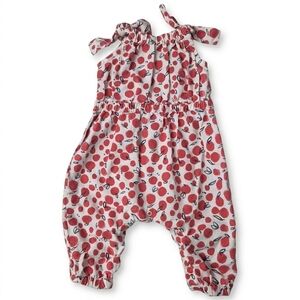 Tea Collection 3-6M Linen Blend Apple Print Tie Shoulder Romper